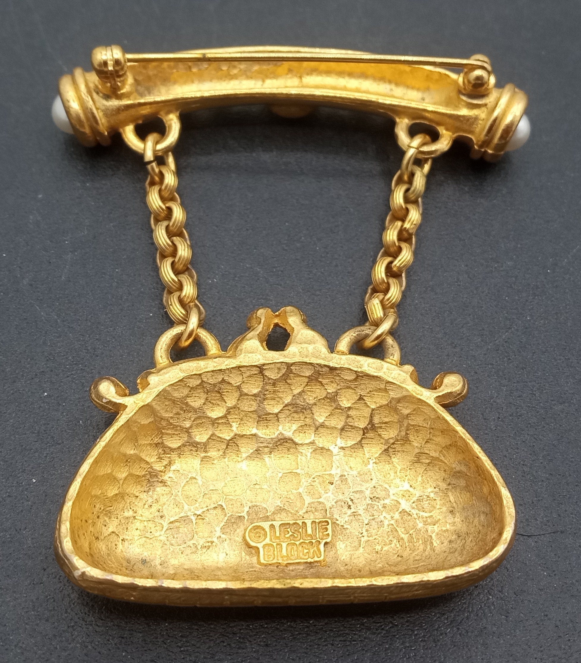 Vintage Leslie Block Pin Brooch Gold Tone | eBay