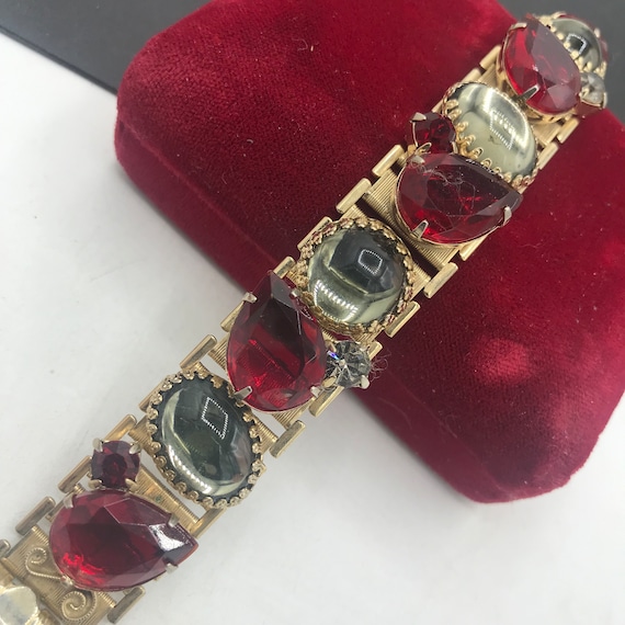 Red Rhinestone Bracelet, Collectible Vintage Jewe… - image 1
