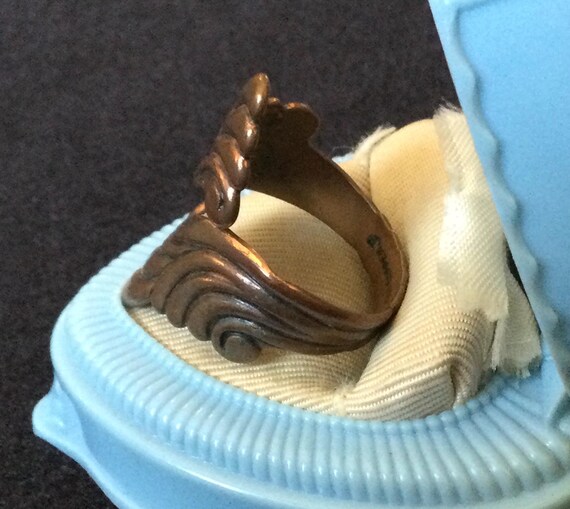 Vintage Solid Copper Signed Bypass Ring US Size 6… - image 3