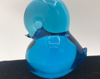 Very Pretty Aqua Blue Heavy Glass Bird Paperweight - Vintage Home Office Decor Collectible 1980's 1990's - Gift Idea For Him Her