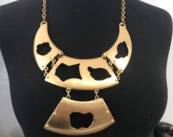 Goldette necklace, designer statement necklace. Bib necklace. 1960s 1970s jewelry