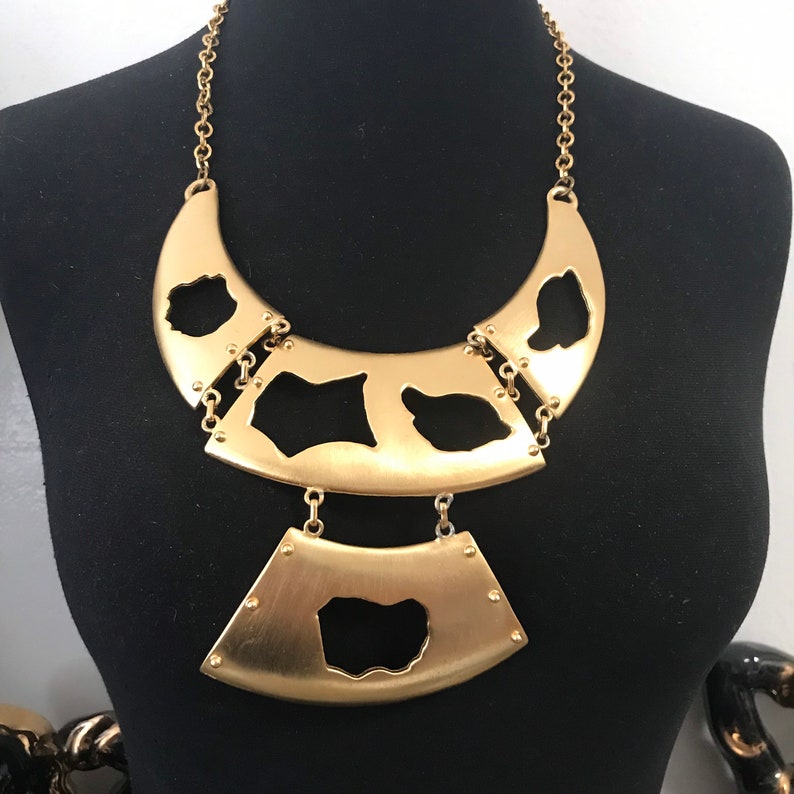 Goldette necklace, designer statement necklace. Bib necklace. 1960s 1970s jewelry image 1