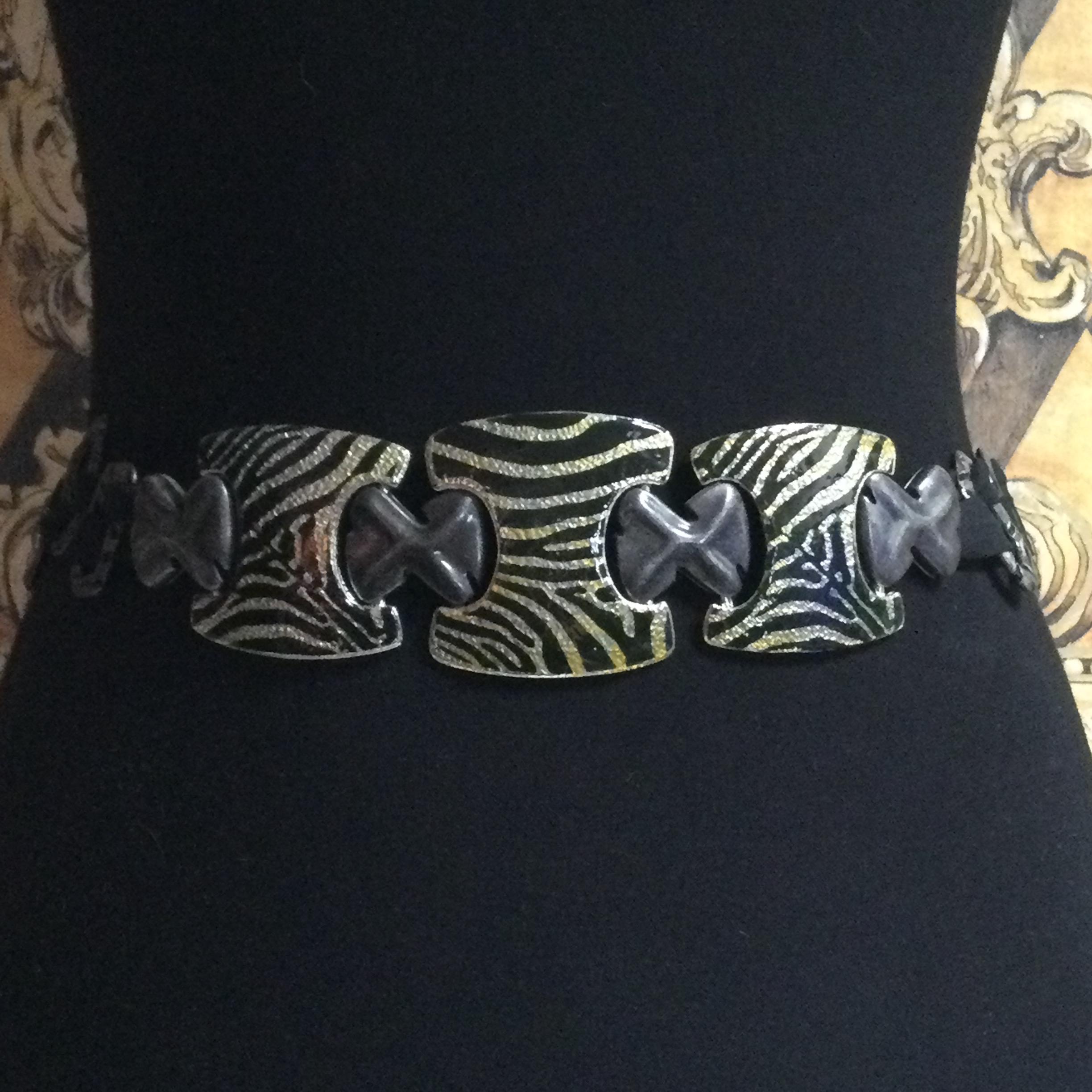 Chico\'s Early 2000\'s Belt ~ Black Silver Zebra Stretchy Waist Belt S / M Chico main image 3
