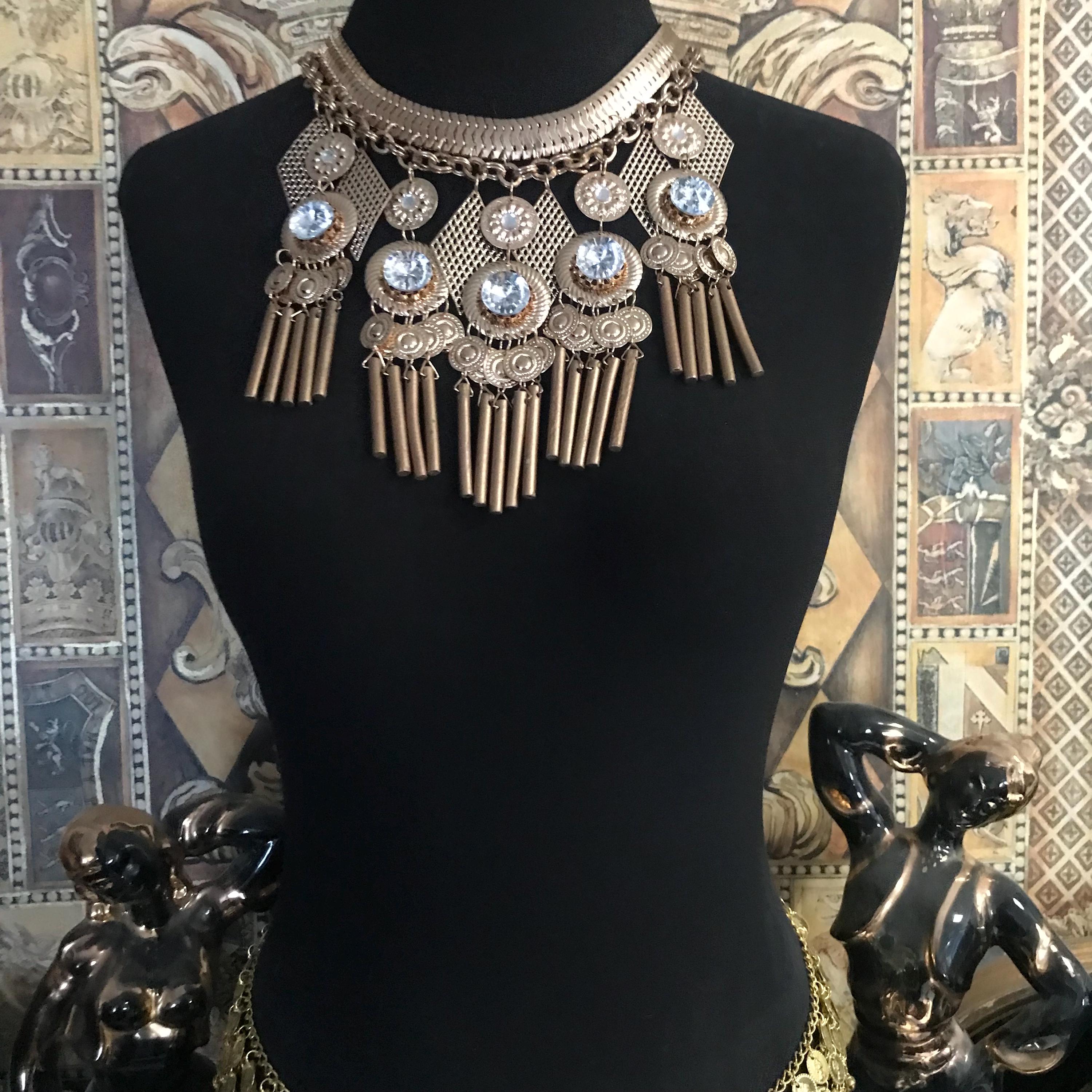 Vintage Rhinestone Bib Statement Necklace, Huge Runway Necklace ...