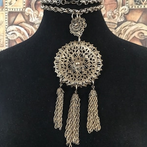 Vintage Fringe Pendant Necklace, 1970&#39;s 1980&#39;s Jewelry, Gift for Jewelry Lover