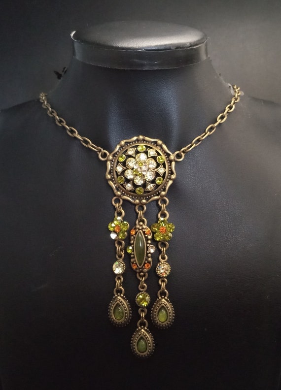 Vintage Rhinestone Tassel Pendant Necklace