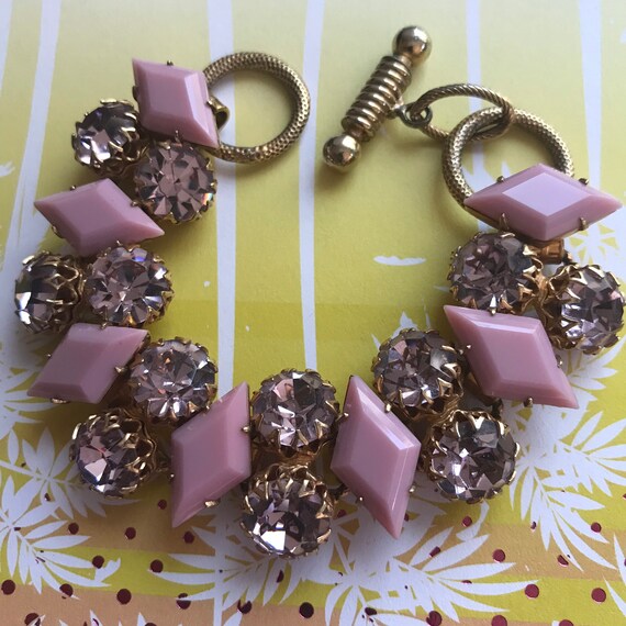 Pink Lavender Purple Bracelet Rhinestone Chunky Vintage