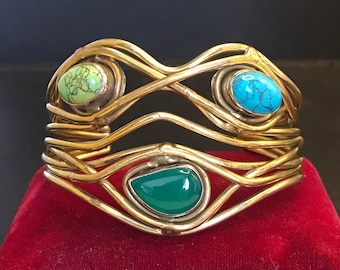 Vintage Glass Stone Cuff Bracelet