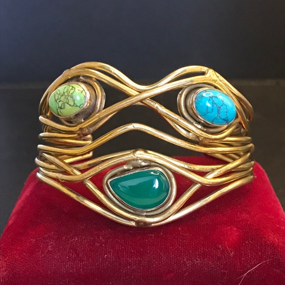 Vintage Glass Stone Cuff Bracelet