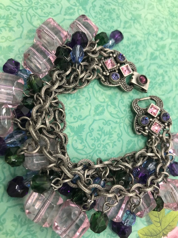 Sweet romance vintage pink glass charm bracelet - image 5