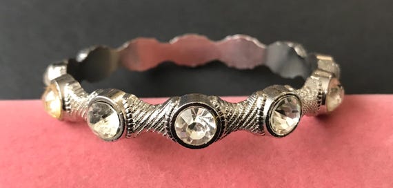 Vintage Rhinestone Silver Tone Stackable Bangle B… - image 1