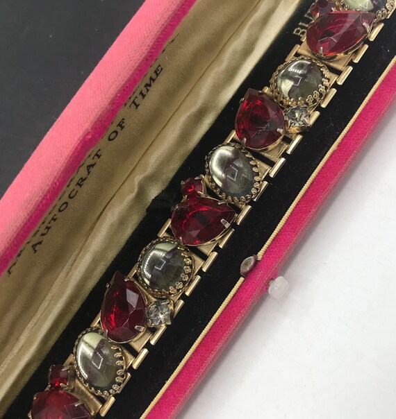 Red Rhinestone Bracelet, Collectible Vintage Jewe… - image 5