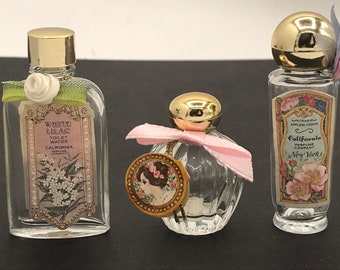 Vintage California Perfume Bottles Miniature Collectibles Mid Century Modern 1950s Rare Lot of 3 White Lilac Vanity Home Decor Gift for Her