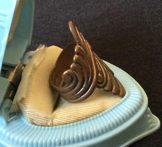 Vintage Solid Copper Signed Bypass Ring US Size 6… - image 2