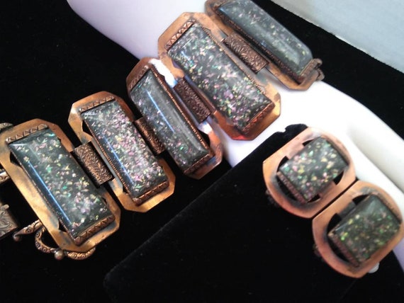 High End Wide Copper Bracelet Earring Demi Parure… - image 7