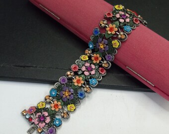 Vintage Rhinestone Floral Bracelet