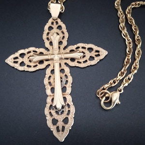 Vintage Gold Tone Cross Pendant Necklace 1970&#39;s 1980&#39;s Jewelry