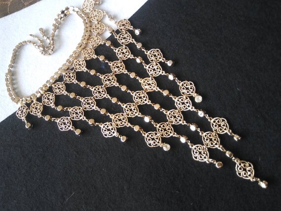 Vintage rhinestone bib statement necklace, vintag… - image 5