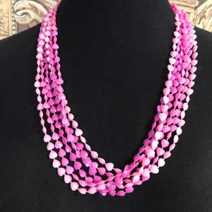 Vintage Pink Long Heart Flapper Length Acrylic Necklace, 1950&#39;s 1960&#39;s Jewelry
