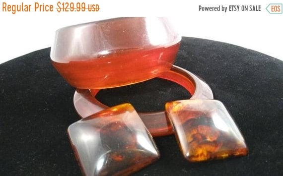 Vintage Brown Lucite Bracelets & Earrings, Faux T… - image 2