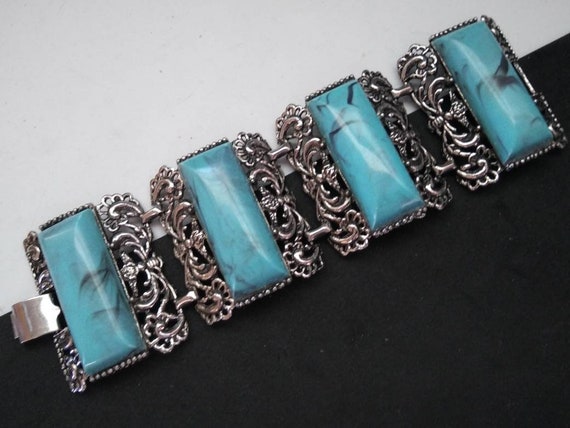 Victorian Gothic 1960s chunky wide faux turquoise… - image 4