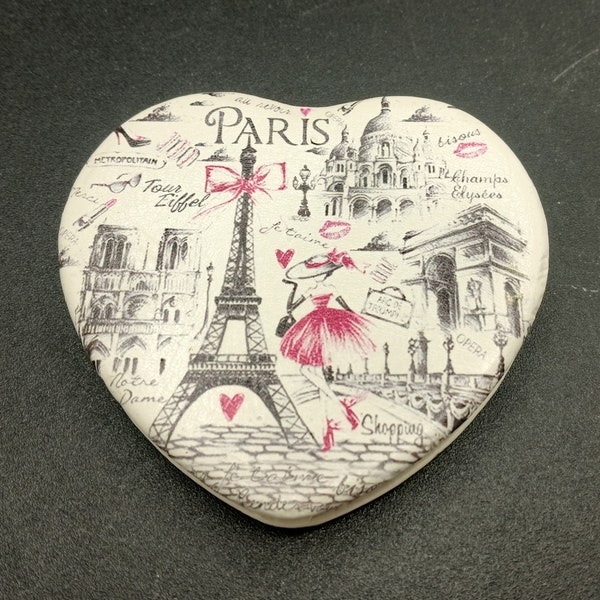 Vintage Paris Motif Purse Heart Compact Mirror