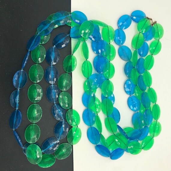 Vintage Blue Green Flapper Length Necklace ** Mad… - image 4