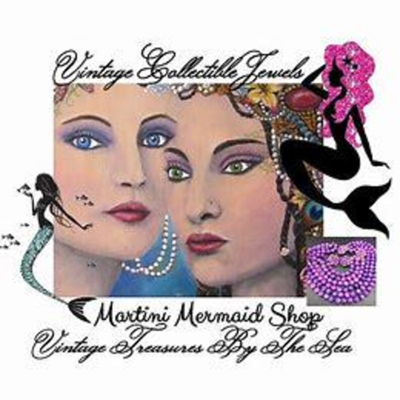 May include: Vintage Collectible Jewels logo with a mermaid illustration and the text "Martini Mermaid Shop Vintage Treasures By The Sea".