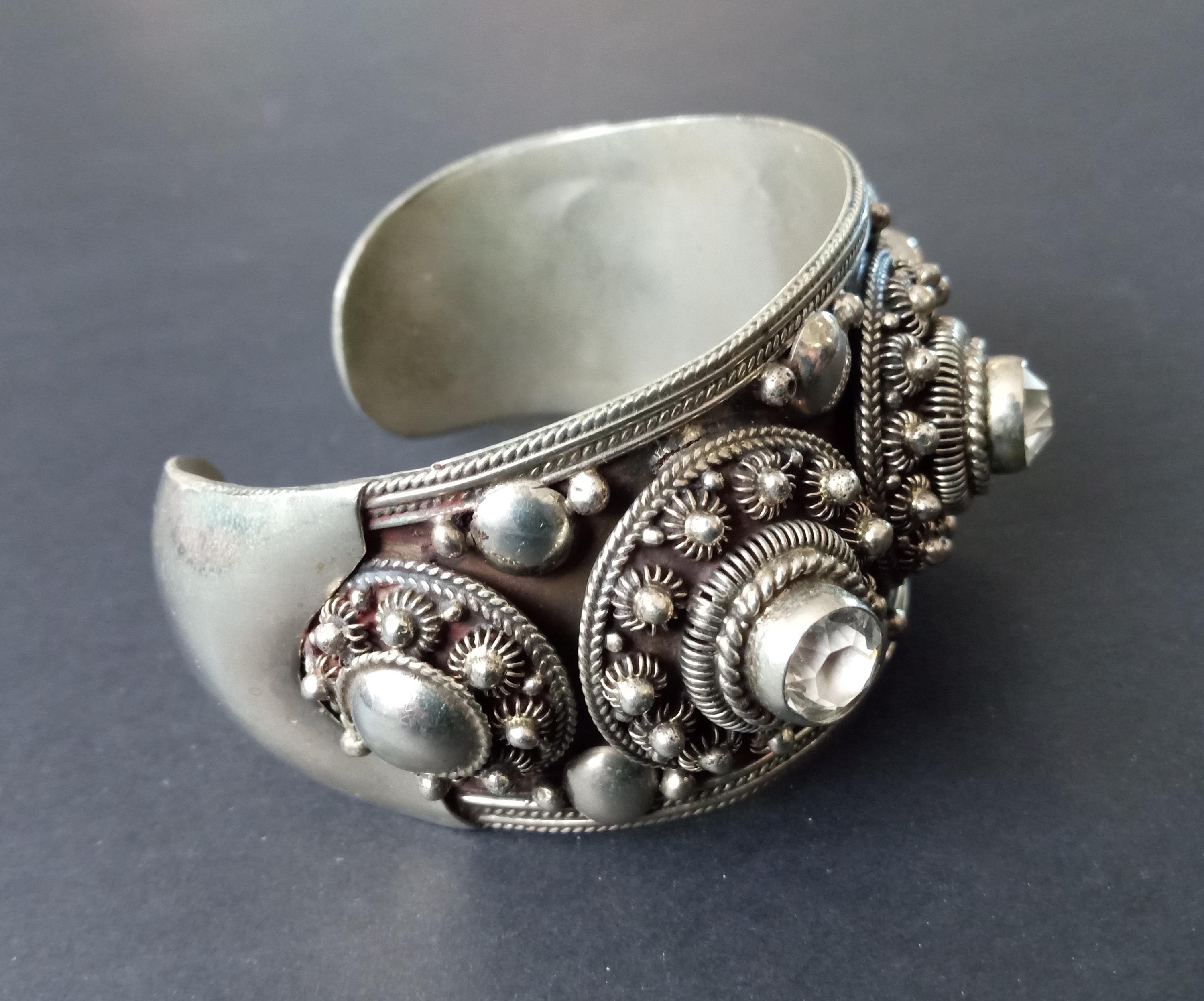 Siam Sterling Vintage Signed Cz Rhinestone Cuff Bracelet, 1930's