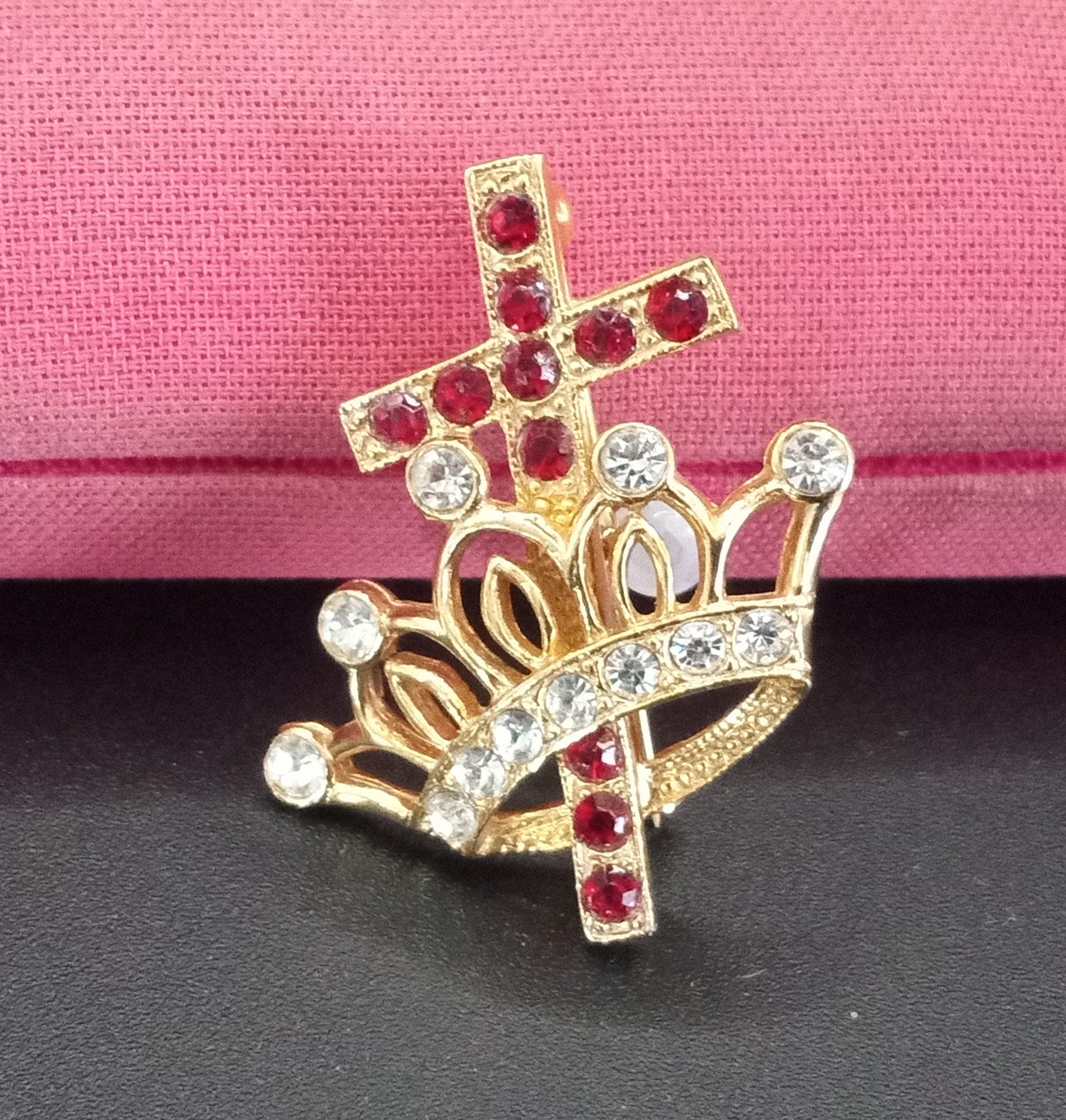 売れ筋がひ贈り物！ Ora Vintage Rhinestone Cross Crown Brooch Pin 1970's 1980's その他
