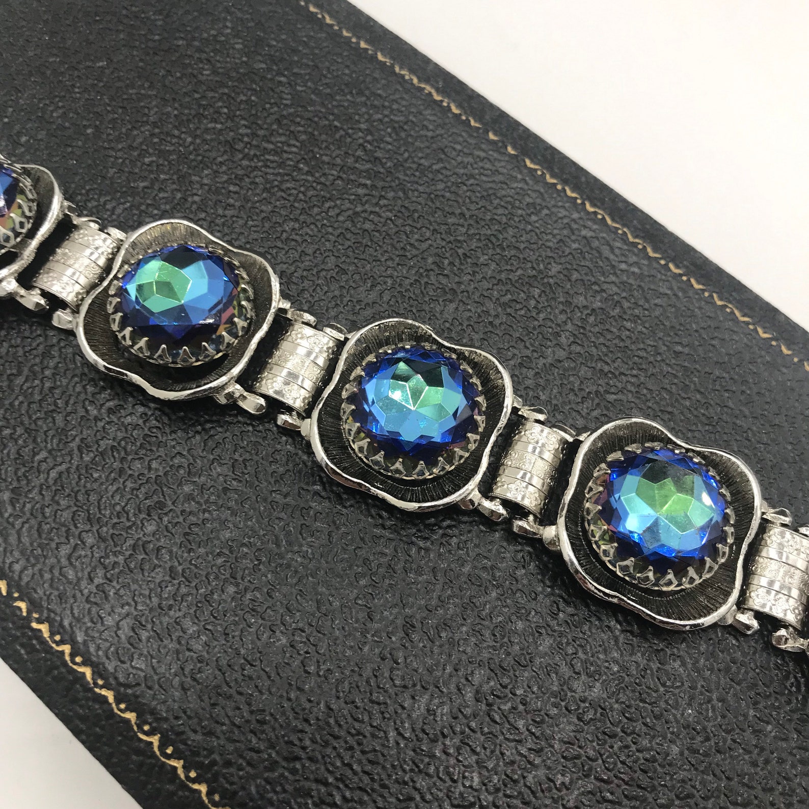 Stunning Blue Heliotrope Rhinestone Bracelet Earring Set - Etsy