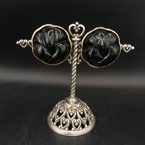 Signed Vintage Black Lucite Statement Clip On Earrings