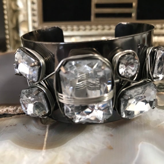 Vintage rhinestone cuff bracelet, collectible cos… - image 9