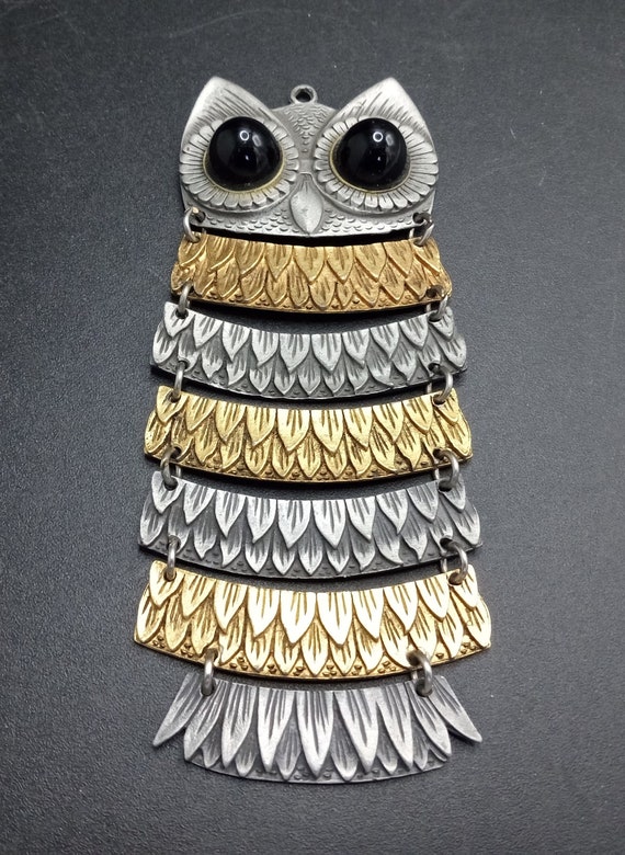 Vintage Large Owl Pendant 1950's 1960's Jewelry