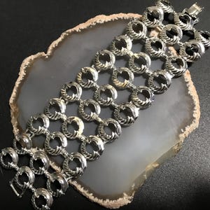 Large Vintage 2 Inch Wide Bracelet, Wide Modernist Silver Tone Metal Cuff Bracelet, Retro Collectible Costume Jewelry