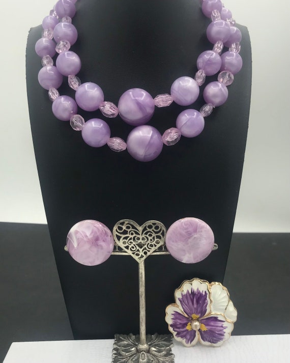 Vintage Coro Designer Necklace Earring Set lavende