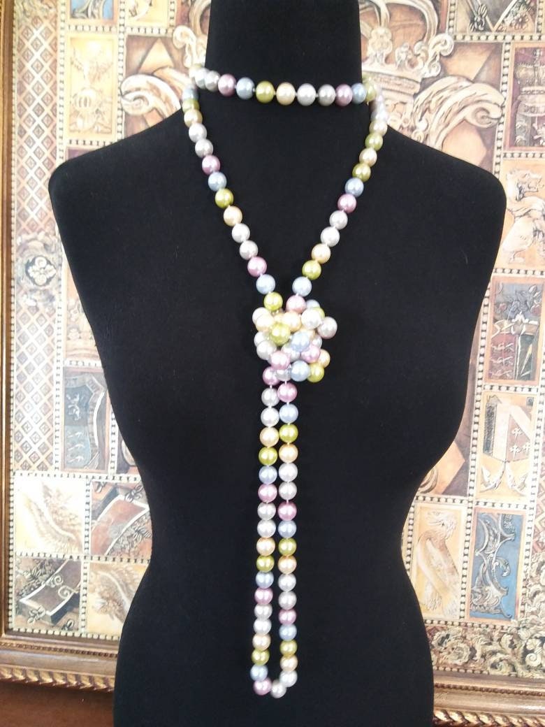 Avalaya Collana Lunga In Vetro E Perle Finte 108 Cm - Arancione E Nero, Perle Sfaccettate Da 10 Mm, Senza Chiusura, Gioiello Femminile E Versatile