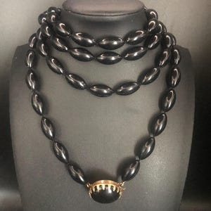 1950s 1960s Vintage Statement Long Black Lucite Beaded Necklace