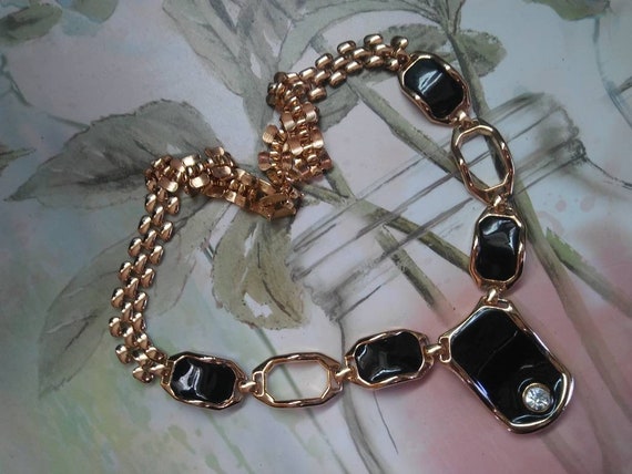 1980s black and gold tone rhinestone choker neckl… - image 6