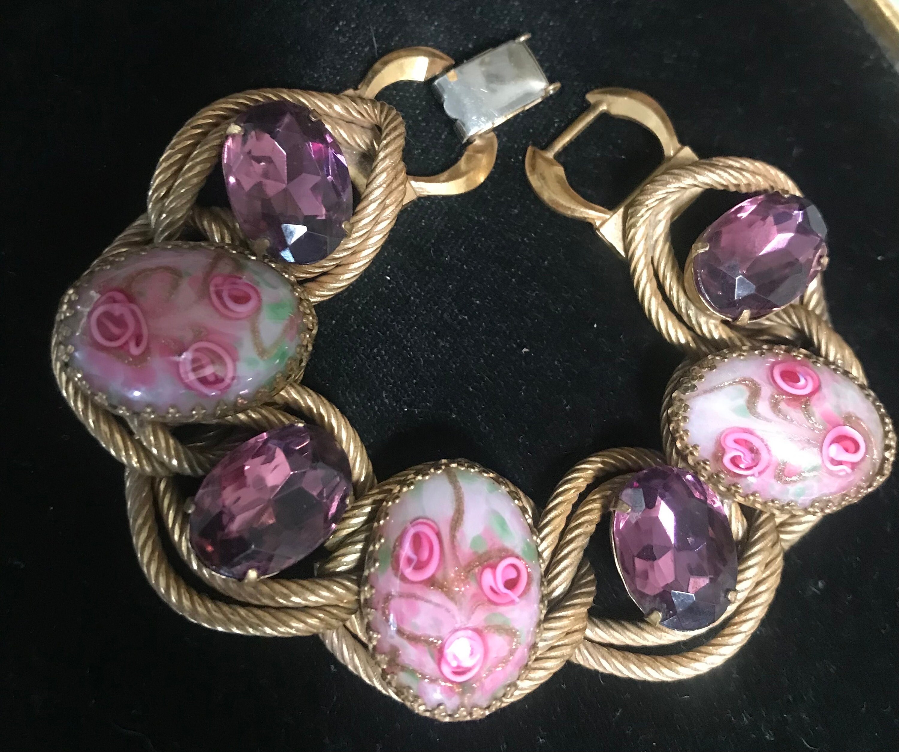 1950s Vintage Pearl, Pink Glass and Rhinestone Bracelet - Etsy
