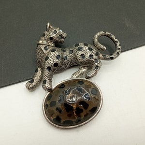 Vintage Strass Leopard Brosche Pin, 1980er Jahre Katzen Schmuck
