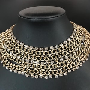 Vintage Rhinestone Chunky Chain Collar Necklace