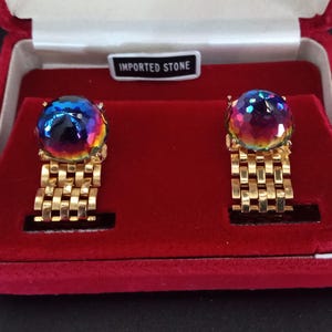 Royale Vintage Red Velvet Box & Watermelon Rhinestone Cuff Link Set Men's Accessories 1950's 1960's