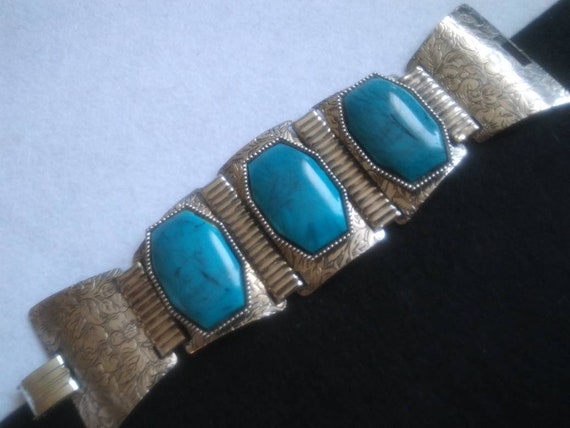 ファッションアイテム人気ランキング VINTAGE 1960S Faux TURQUOISE Wide Chunk Silver Tone Metal その他