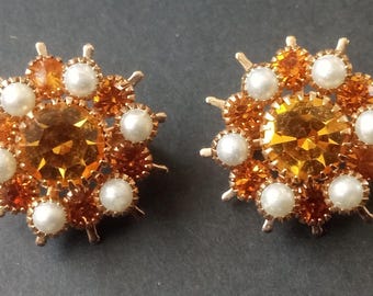 Broche Vintage En Acier Avec Perle Et Strass - Couleur Doré Et Violet - Occasion Excellent état