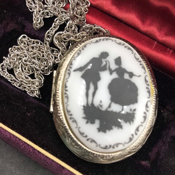 Victorian lovers black white cabochon Silvertone … - image 7