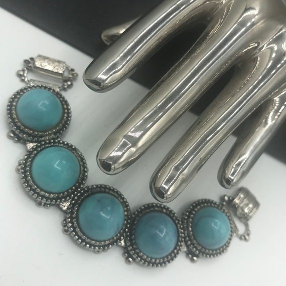 Vintage Turquoise Lucite Bracelet, Wide Chunky Aq… - image 1