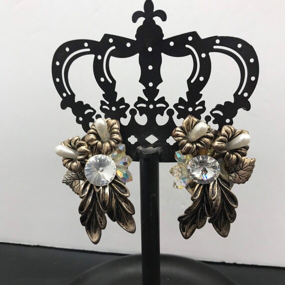 1980s Earrings, statement, dangle drop, rhineston… - image 4