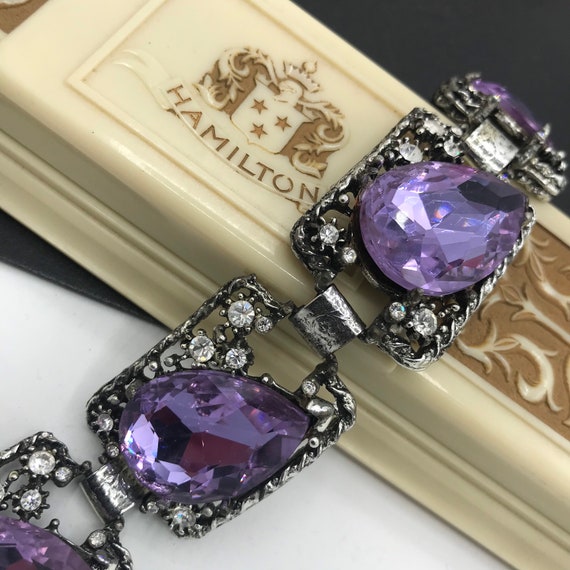 Rhinestone Jewelry, Purple Glass Chunky Bracelet,… - image 9