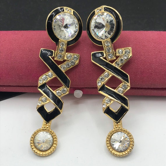 Vintage Rhinestone Earrings, Dangle Drop Earrings… - image 1